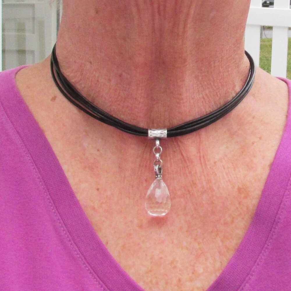 Signed SILPADA Faceted Crystal Quartz Pendant 5 Strand Cord Necklace N1494